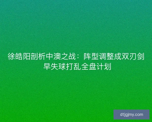 徐皓阳剖析中澳之战：阵型调整成双刃剑 早失球打乱全盘计划