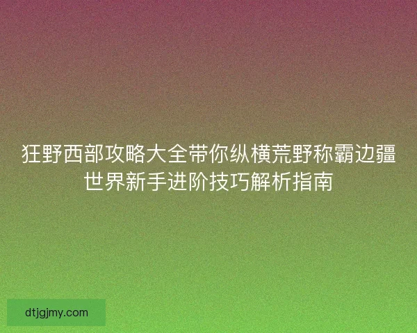 狂野西部攻略大全带你纵横荒野称霸边疆世界新手进阶技巧解析指南
